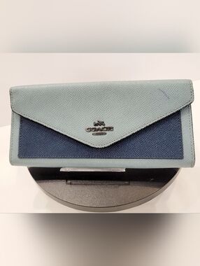 Coach Two-Tone Light Blue and Navy Envelope Clutch Wallet